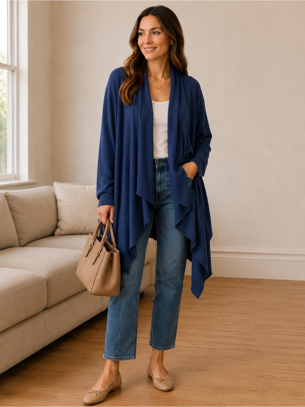 Eric Alexandre Royal Blue Open-Front Drape Cardigan Large